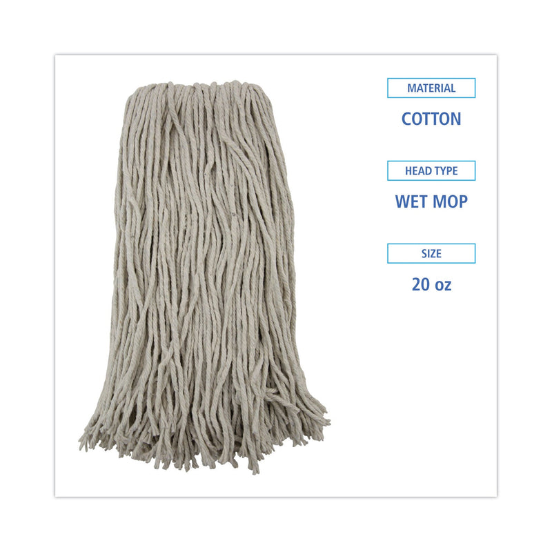 Boardwalk Premium Cut-End Wet Mop Heads, Cotton, 20oz, White, 12/Carton
