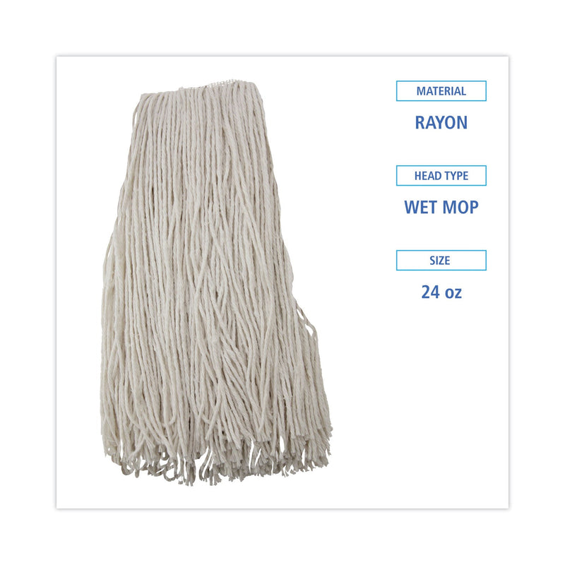 Boardwalk Premium Cut-End Wet Mop Heads, Rayon, 24oz, White, 12/Carton
