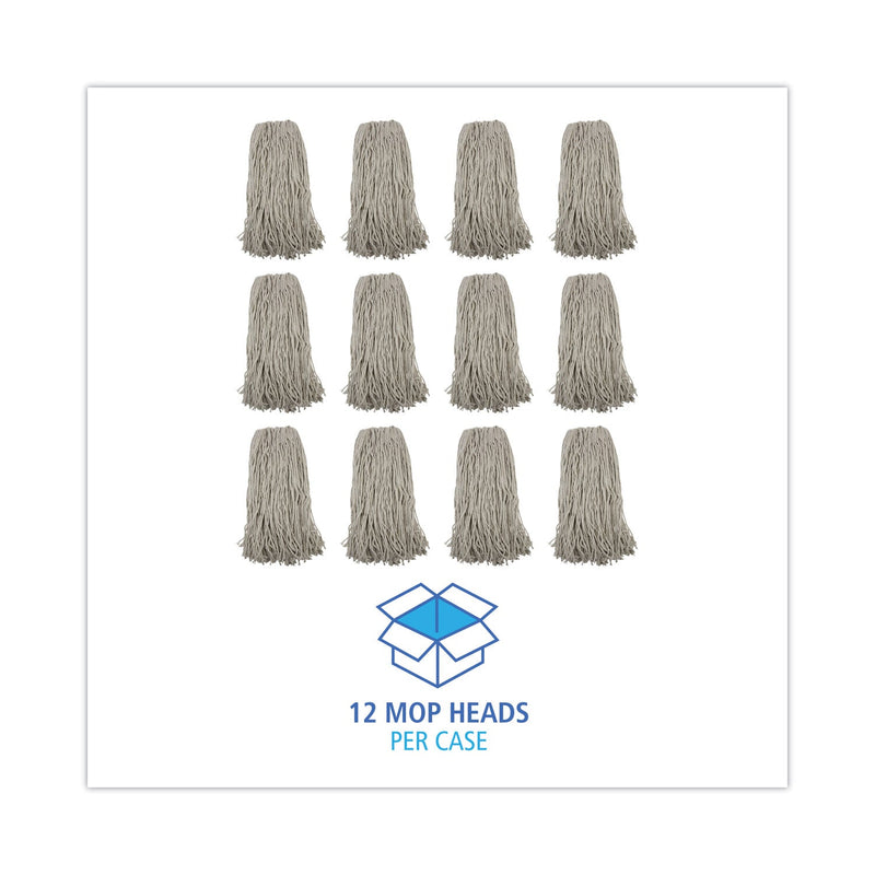 Boardwalk Mop Head, Premium Standard Head, Cotton Fiber, 32oz, White, 12/Carton