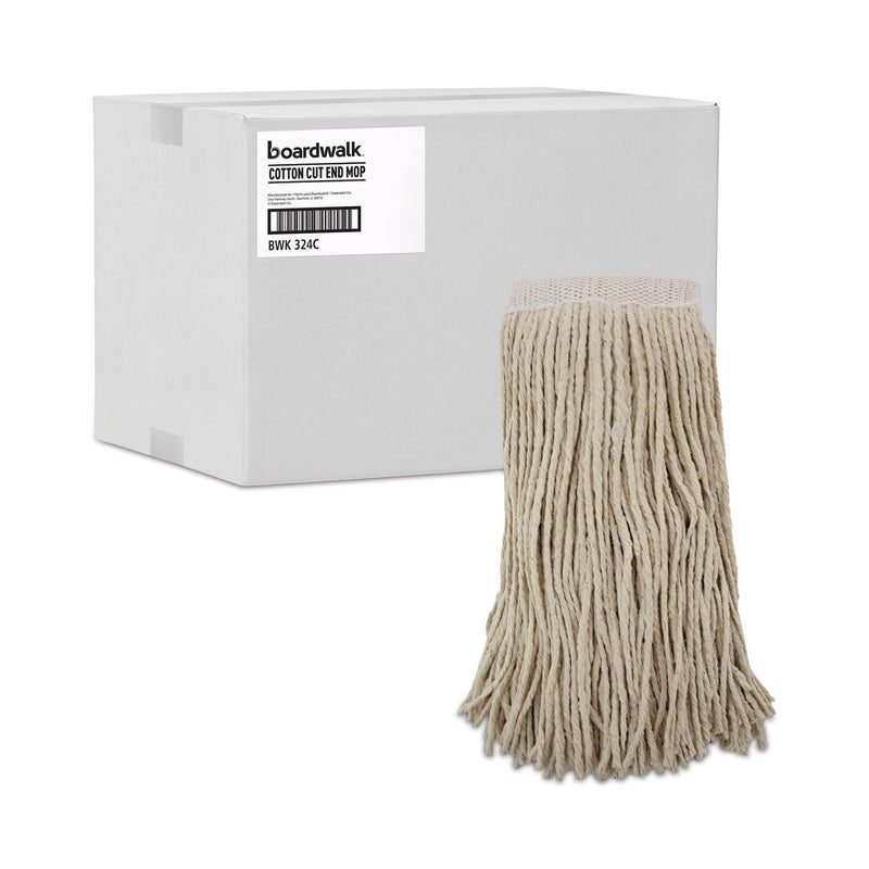 Boardwalk Mop Head, Premium Saddleback Head, Cotton Fiber, 24 oz, White, 12/Carton