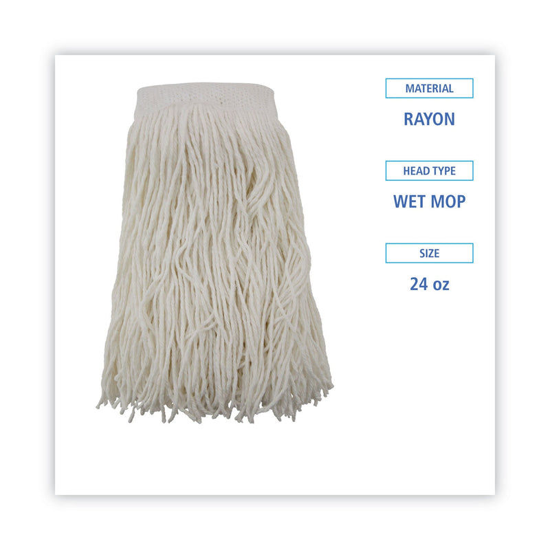 Boardwalk Mop Head, Premium Saddleback Head, Rayon Fiber, 24-Oz., White, 12/Carton