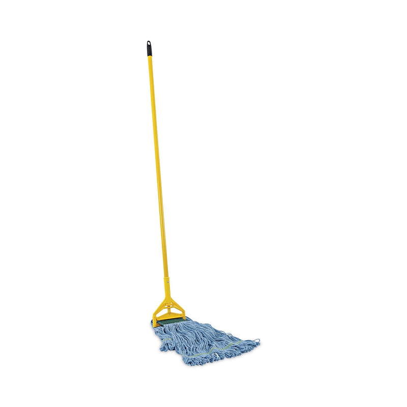 Boardwalk Looped End Mop Kit, Medium Blue Cotton/Rayon/Synthetic Head, 60" Yellow Metal/Polypropylene Handle