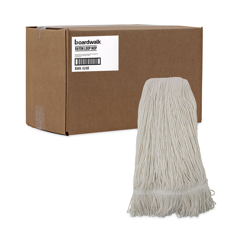 Boardwalk Pro Loop Web/Tailband Wet Mop Head, Rayon, 24oz, White, 12/Carton
