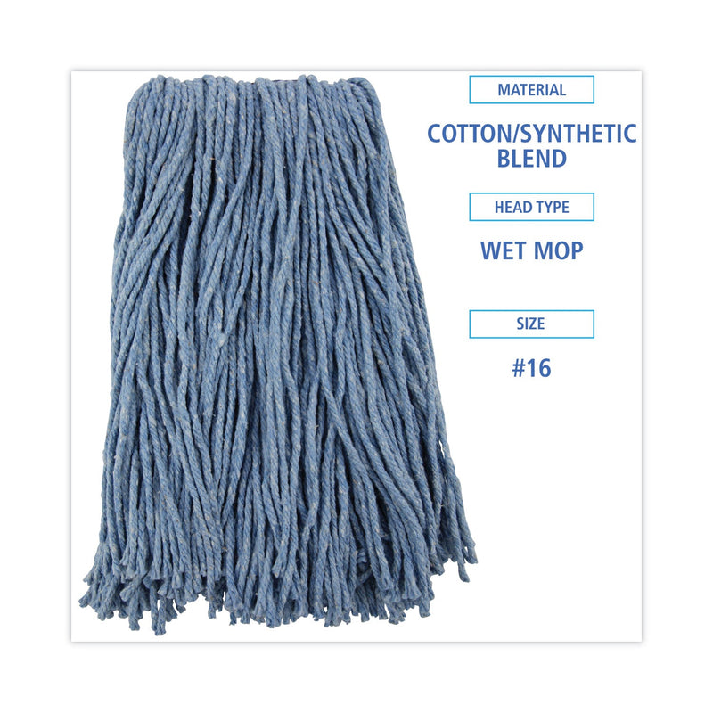 Boardwalk Mop Head, Standard Head, Cotton/Synthetic Fiber, Cut-End, #16., Blue