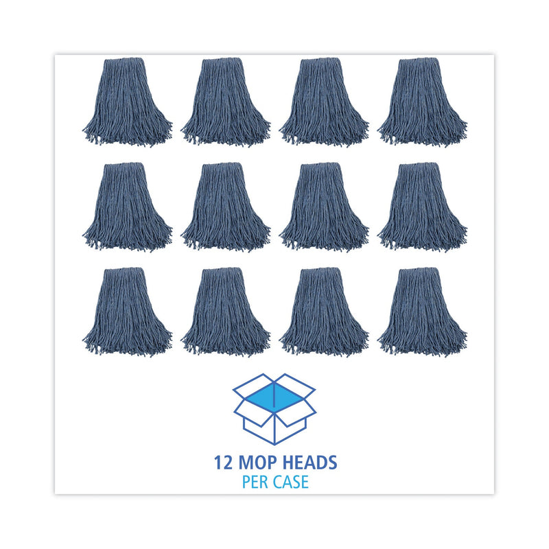 Boardwalk Mop Head, Standard Head, Cotton/Synthetic Fiber, Cut-End, #20, Blue, 12/Carton