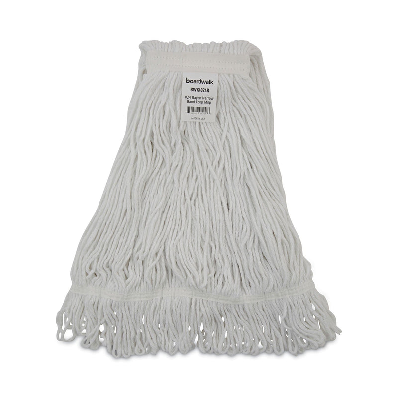 Boardwalk Pro Loop Web/Tailband Wet Mop Head, Rayon, #24 Size, White, 12/Carton