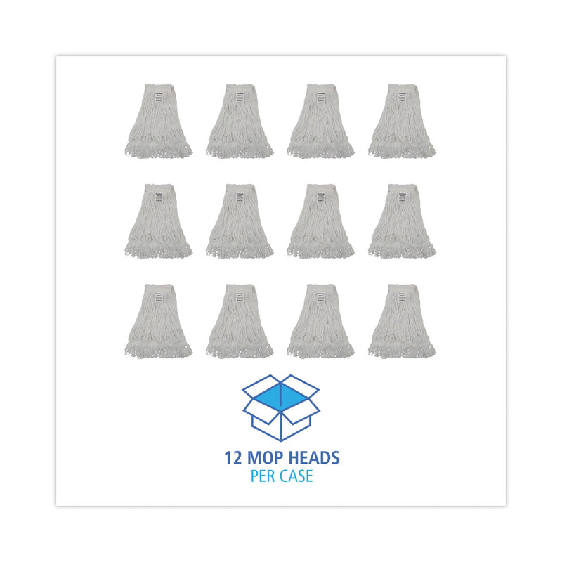 Boardwalk Pro Loop Web/Tailband Wet Mop Head, Rayon, #24 Size, White, 12/Carton