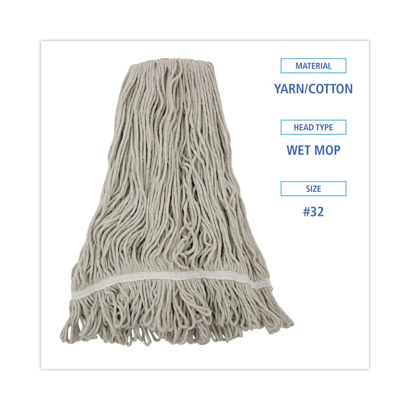 Boardwalk Mop Head, Loop Web/Tailband, Value Standard, Cotton, No. 32, White, 12/Carton
