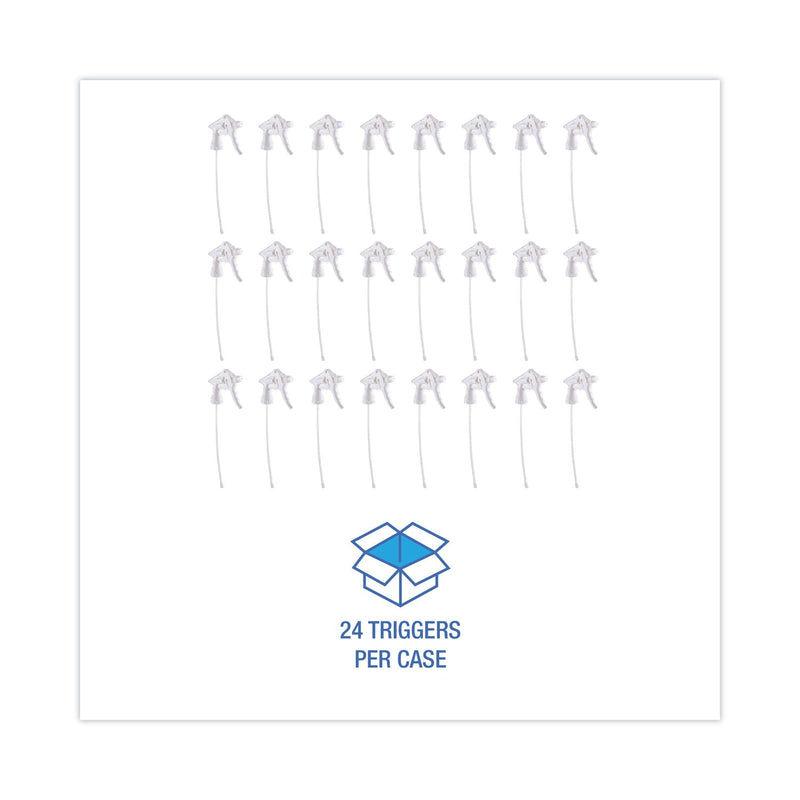 Boardwalk Trigger Sprayer 250, 8" Tube, Fits 16-24 oz Bottles, White, 24/Carton