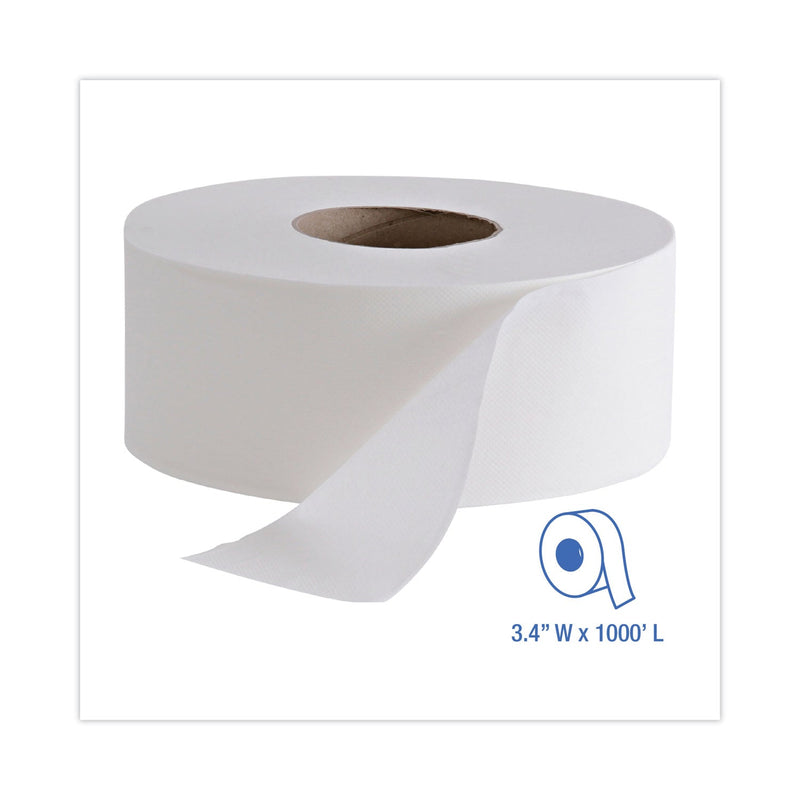 Boardwalk Jumbo Roll Bathroom Tissue, Septic Safe, 2-Ply, White, 3.4" x 1,000 ft, 12 Rolls/Carton