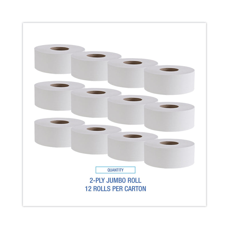 Boardwalk Jumbo Roll Bathroom Tissue, Septic Safe, 2-Ply, White, 3.4" x 1,000 ft, 12 Rolls/Carton