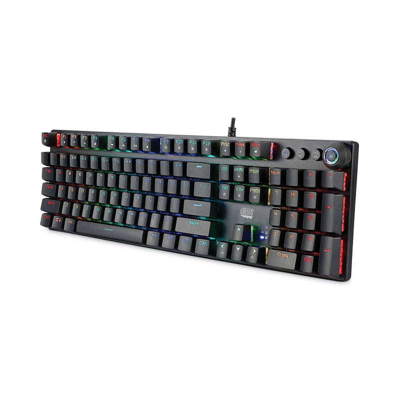 Adesso RGB Programmable Mechanical Gaming Keyboard with Detachable Magnetic Palmrest, 108 Keys, Black