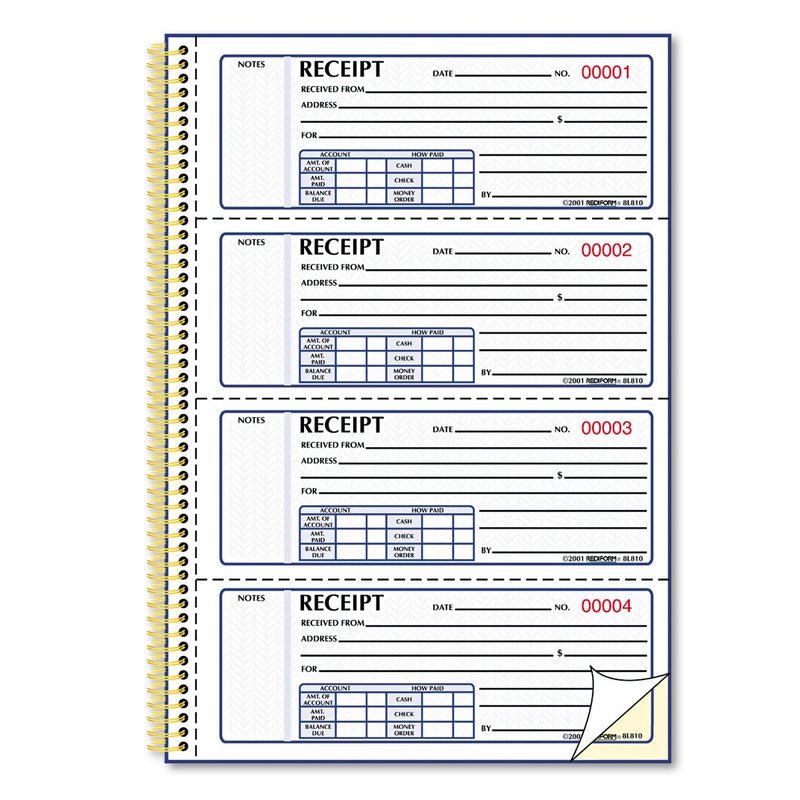 Rediform Money Receipt Book, Two-Part Carbonless, 7 x 2.75, 4/Page, 300 Forms