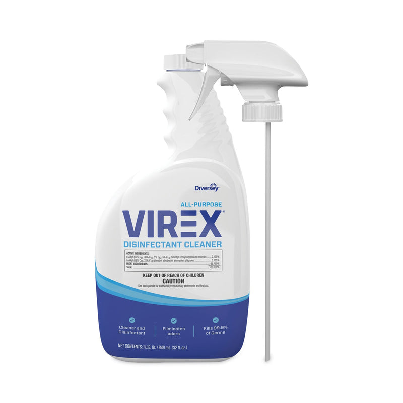 Diversey Virex All-Purpose Disinfectant Cleaner, Lemon Scent, 32 oz Spray Bottle, 4/Carton
