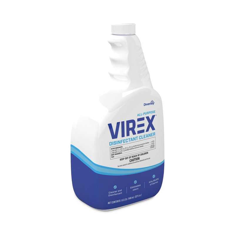 Diversey Virex All-Purpose Disinfectant Cleaner, Lemon Scent, 32 oz Spray Bottle, 4/Carton