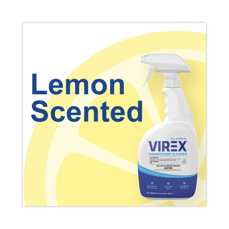 Diversey Virex All-Purpose Disinfectant Cleaner, Lemon Scent, 32 oz Spray Bottle, 4/Carton