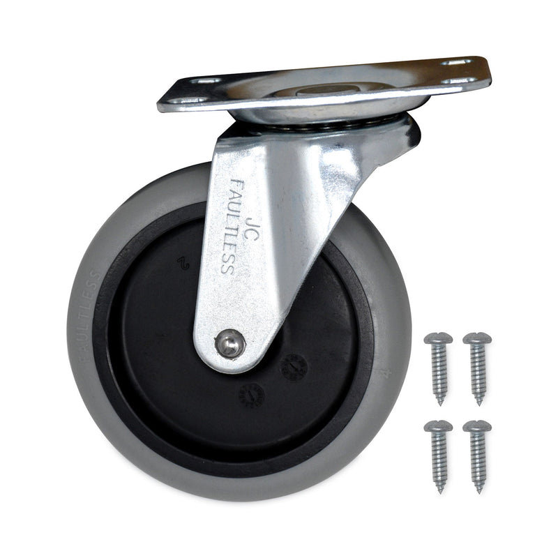 Rubbermaid Non-Marking Plate Casters, Swivel Mount Plate, 4" Wheel, Black/Gray