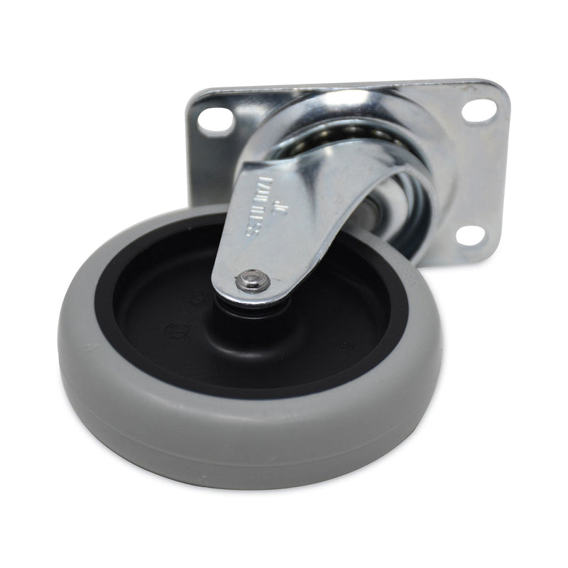 Rubbermaid Non-Marking Plate Casters, Swivel Mount Plate, 4" Wheel, Black/Gray