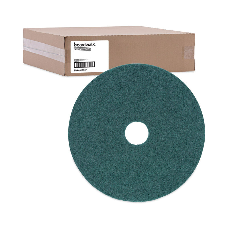 Boardwalk Heavy-Duty Scrubbing Floor Pads, 19" Diameter, Green, 5/Carton