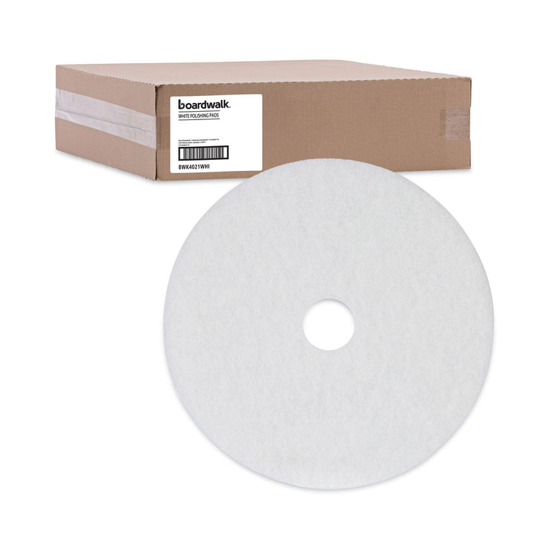 Boardwalk Polishing Floor Pads, 21" Diameter, White, 5/Carton