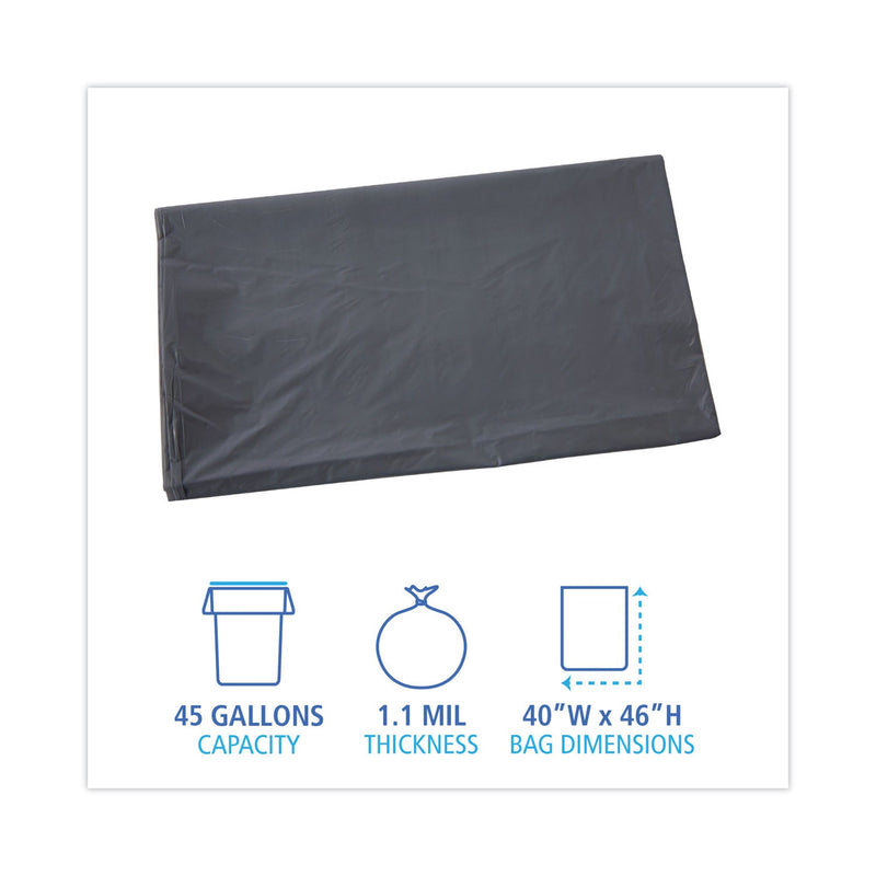 Boardwalk Linear Low Density Industrial Can Liners, 45 gal, 1.1 mil, 40 x 46, Gray, 100/Carton