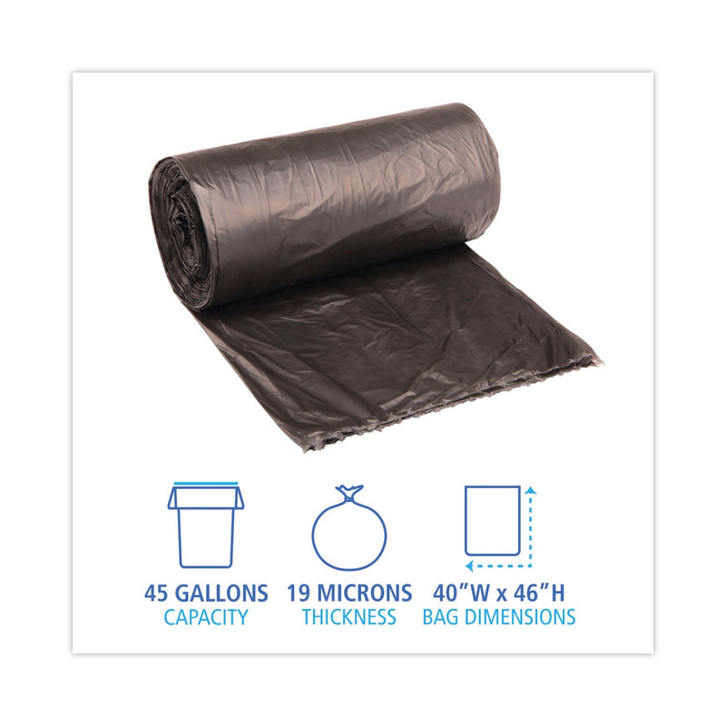 Boardwalk High-Density Can Liners, 45 gal, 19 microns, 40" x 46", Black, 150/Carton