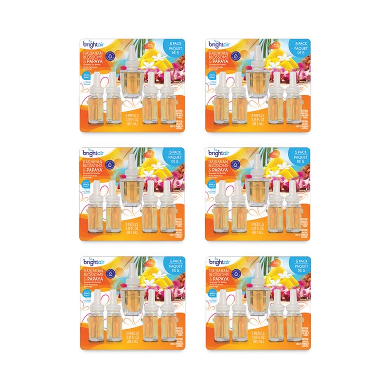 BRIGHT Air Electric Scented Oil Air Freshener Refill, Hawaiian Blossoms and Papaya, 0.67 oz Bottle, 5/Pack, 6 Pack/Carton