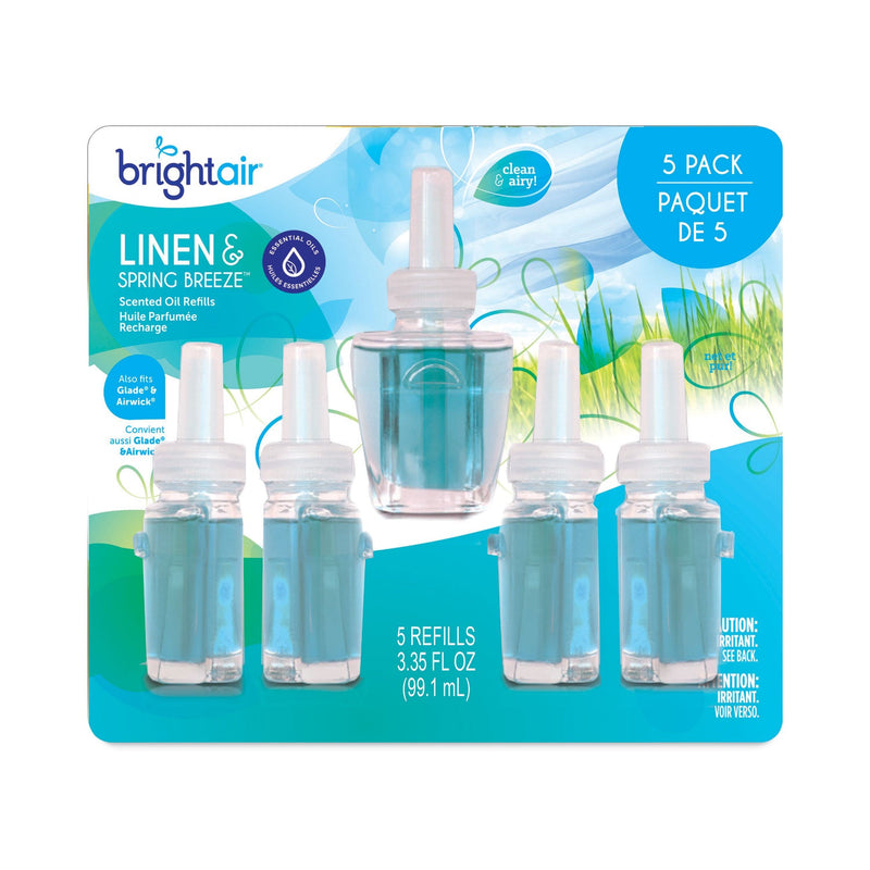 BRIGHT Air Electric Scented Oil Air Freshener Refill, Linen and Spring Breeze, 0.67 oz Bottle, 5/Pack, 6 Pack/Carton