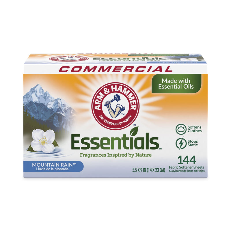 Arm & Hammer Essentials Dryer Sheets, Mountain Rain, 144 Sheets/Box, 6 Boxes/Carton