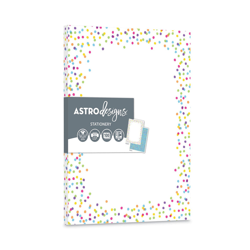 Astrodesigns Pre-Printed Paper, 28 lb Bond Weight, 8.5 x 11, Watercolor Dots, 100/Pack