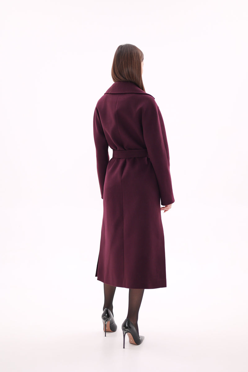 Cambridge Comfort Wraparound Wool Cashmere Coat in Royal Burgundy