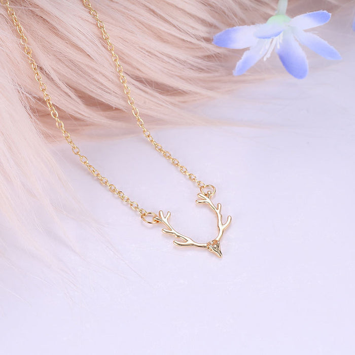Christmas Small Antlers Deer Head Elk Necklace