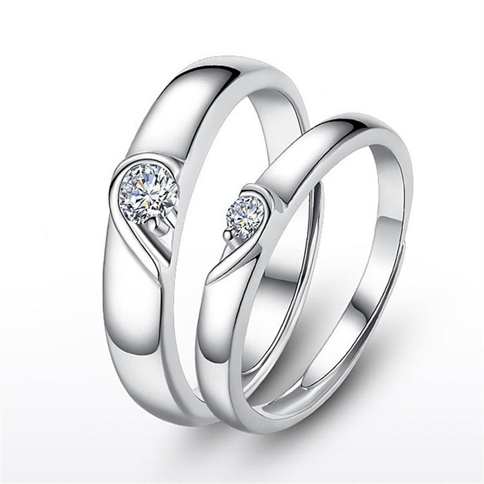 Silver heart diamond ring couple love wedding ring engagement diamond ring men and women marriage wedding heart