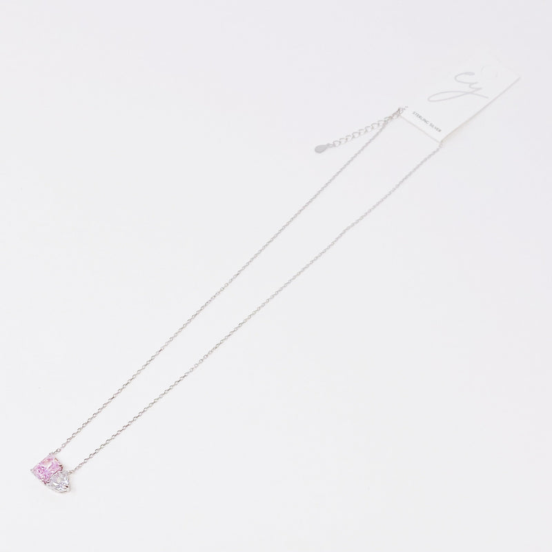 Double Stone Pendant Sterling Silver Necklace