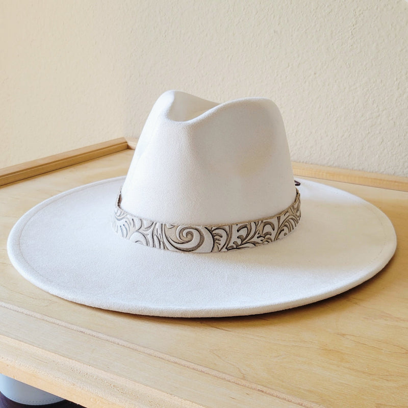 Sandy White Floral Embossed Leather Hat Band Only 951c