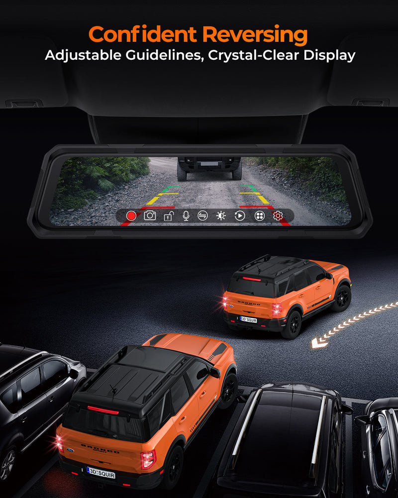 The Legend 3ch Waterproof Rear View Mirror Dash Cam with 1080P 60fps Front+ Rear+ Bumper/Cabin Cameras