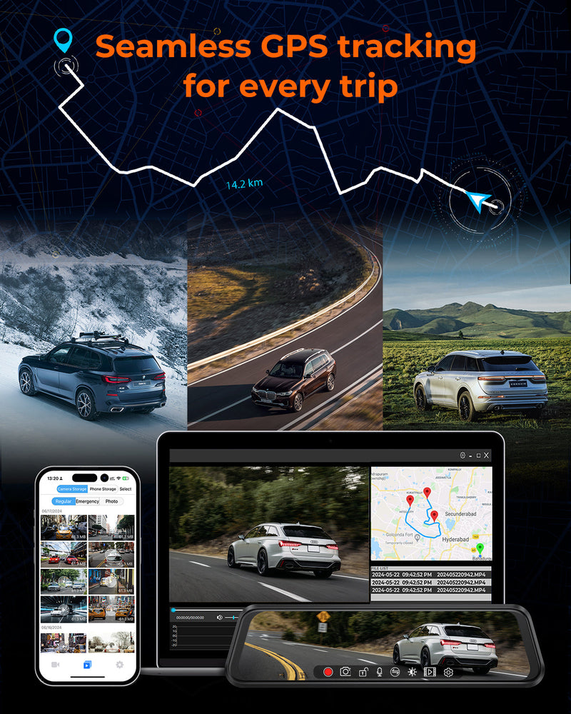 M4 2ch Mirror Dash Cam with 4K Front and 2.5K Rear Cameras, 12"IPS Touchscreen