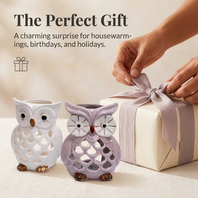 Hampton Lucky Owl Tea Lights and Candle Holders Set of 2