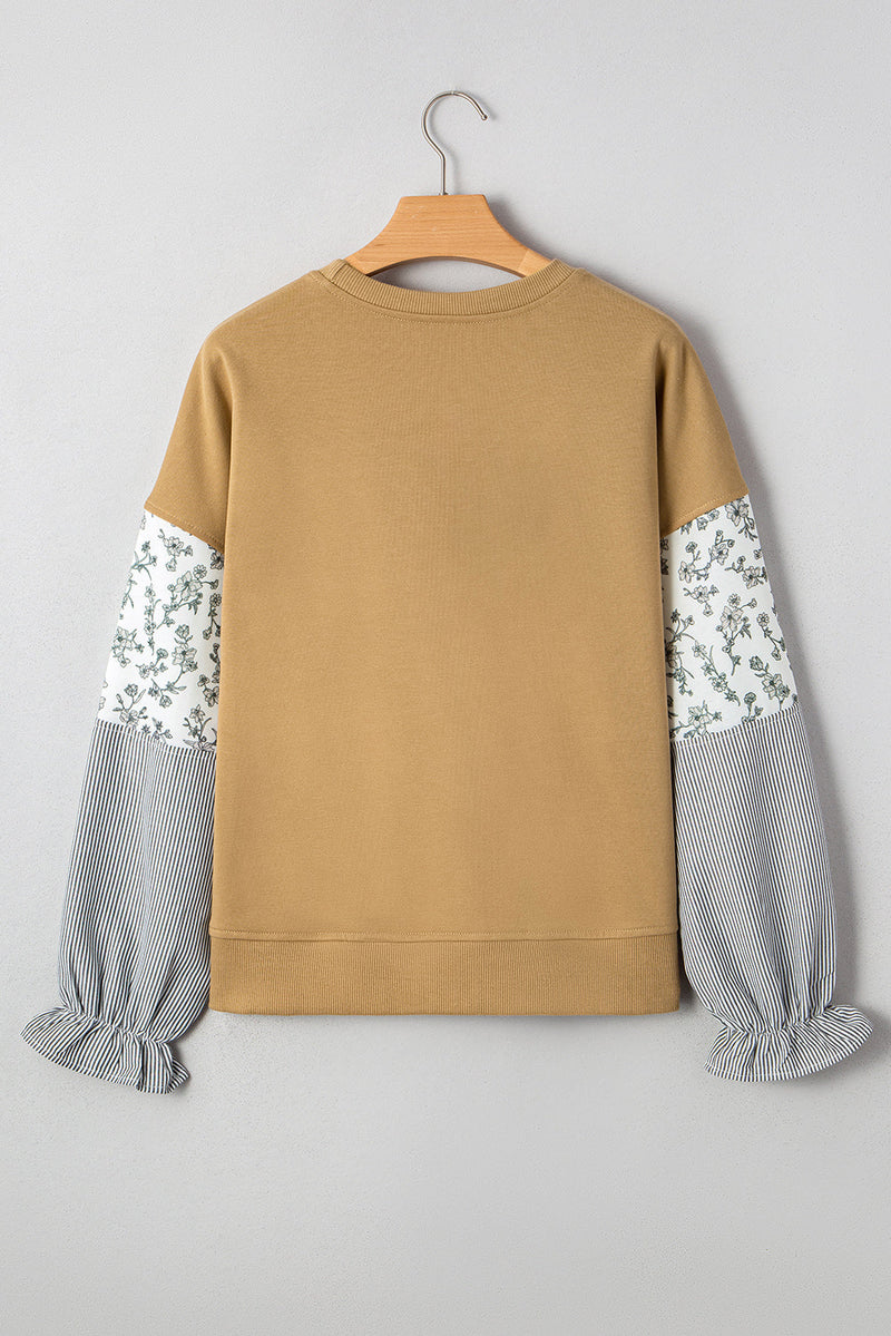 Beazita Patchwork Ruffled Sleeve Sweatshirt