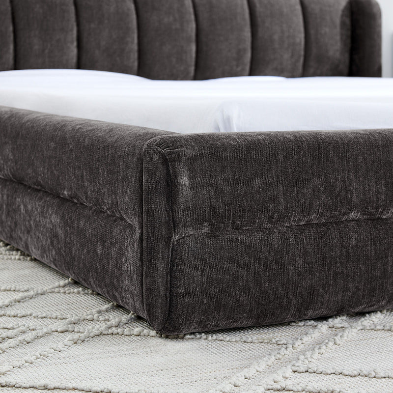 Modern Upholstered Bed Frame With Thick Fabric And Headboard