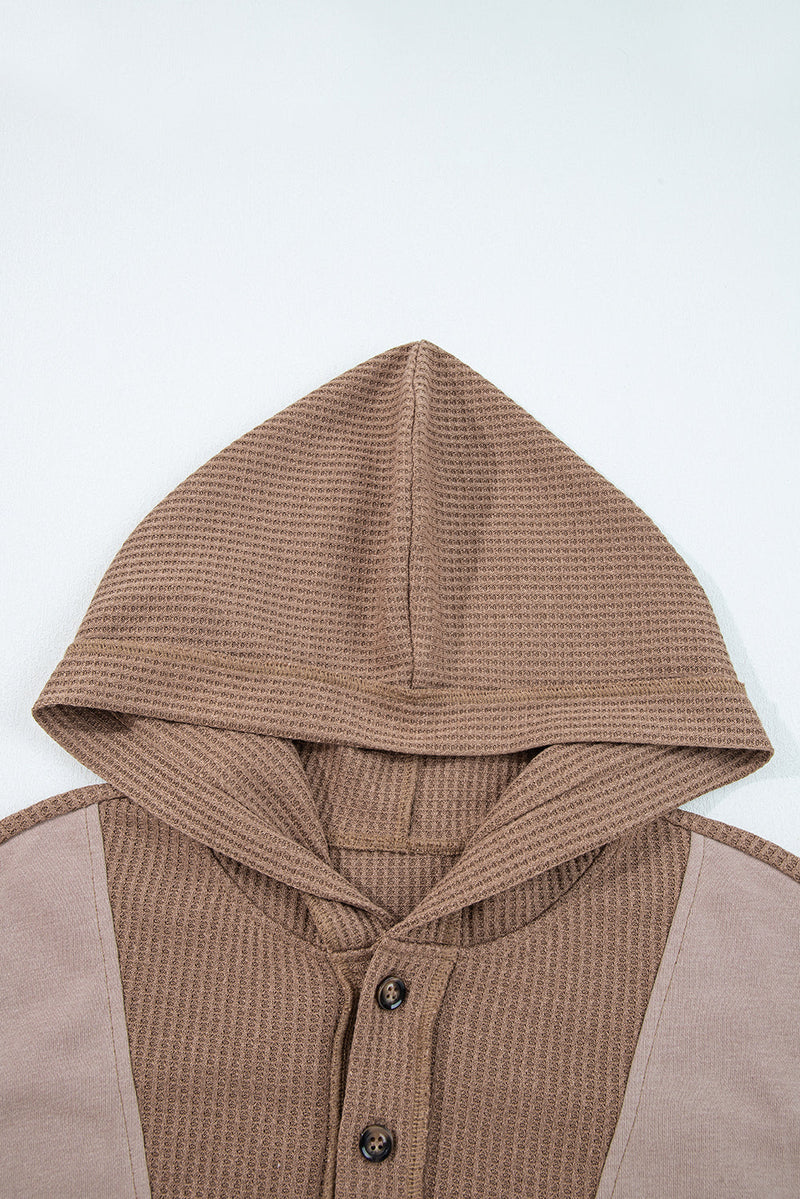 Goat Waffle Contrast Patchwork Plus Size Pocketed Hoodie