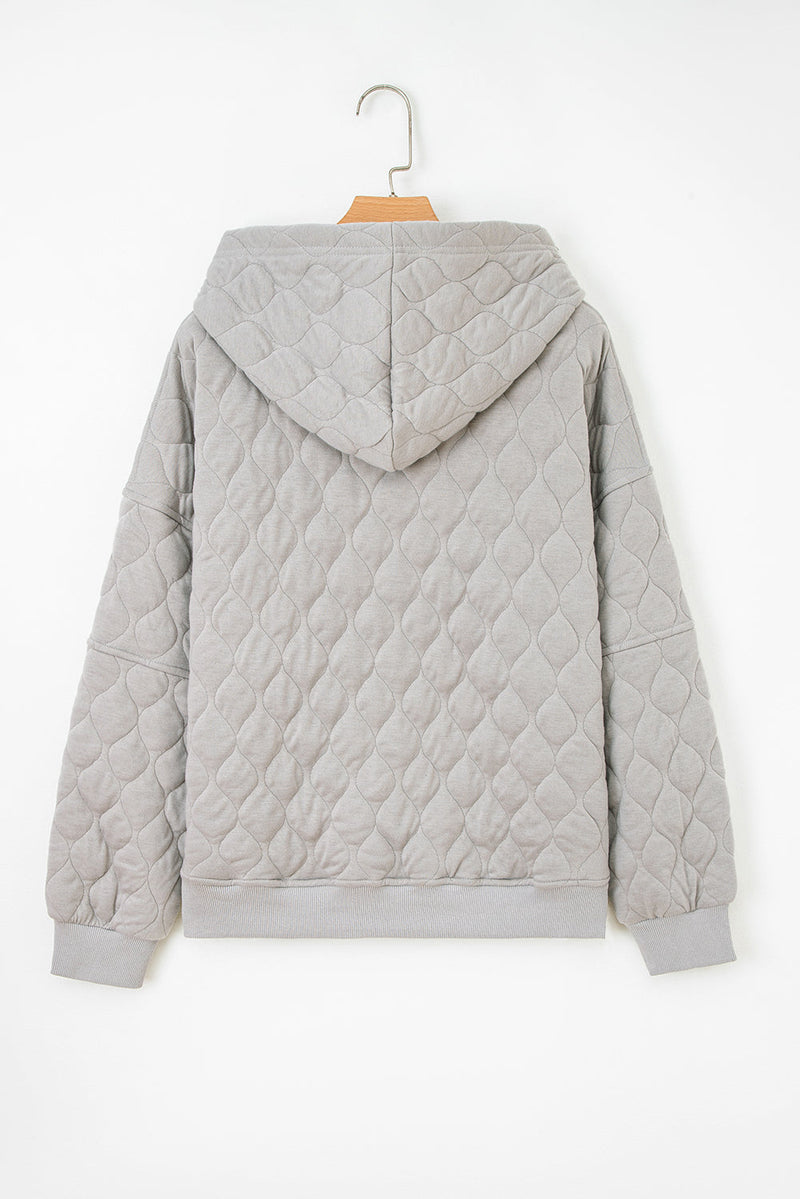 Gray Quilted Quarter Zip Plus Size Hoodie