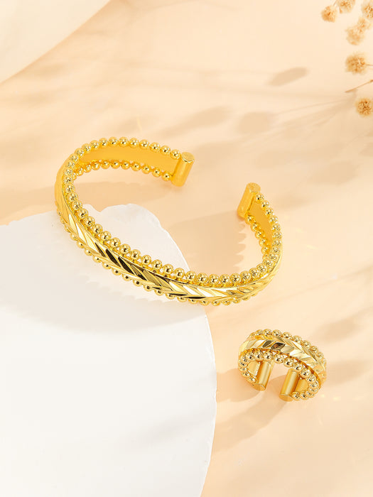 2pcs Vintage Gold Plated Bracelet, Open Bracelet Ring Jewelry, Women's Festival Wedding Jewelry Set