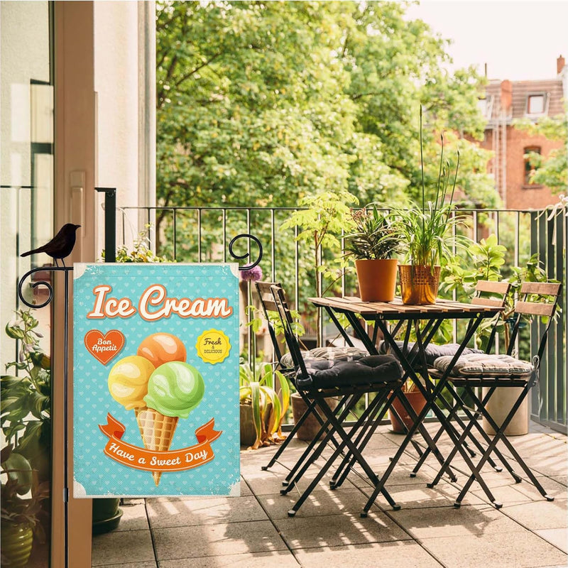 Ice Cream Cone Garden Flags Summer Yard Flag Burlap Banners Vertical Double Sided 12.5X18 Inch Small Flag Home Decorative Outdoor Villa
