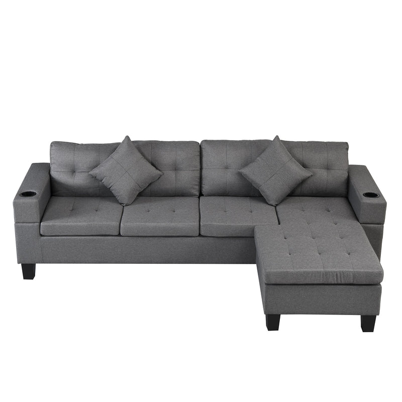 Modern Sectional Sofa Set with L Shape Chaise Lounge and Cup Holders