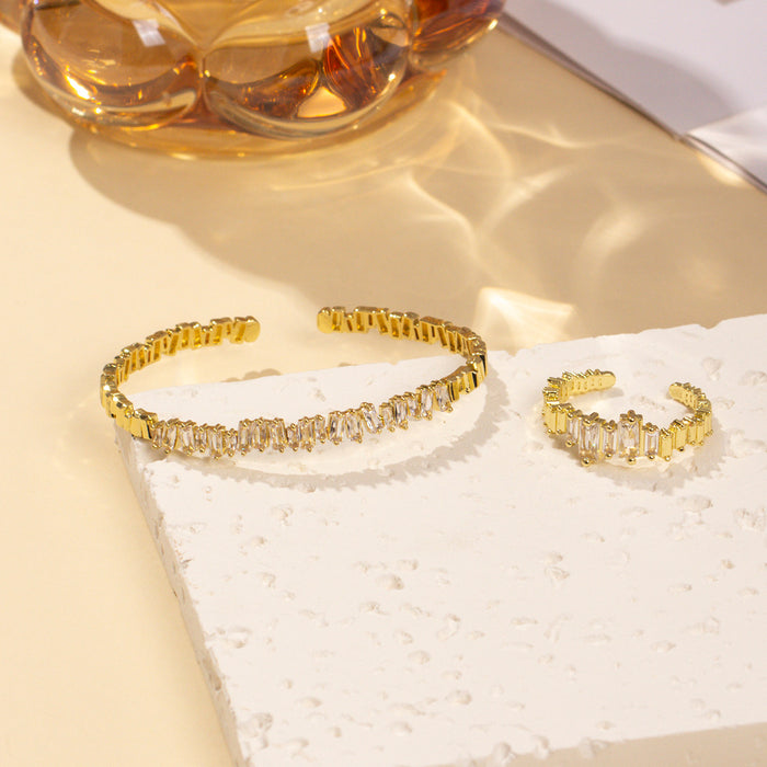 2pcs Fashionable Women's Cubic Zirconia Decorative Wristband, Irregularly Inlaid With Open Wristband Rings, Suitable For Matching With Daily Clothing