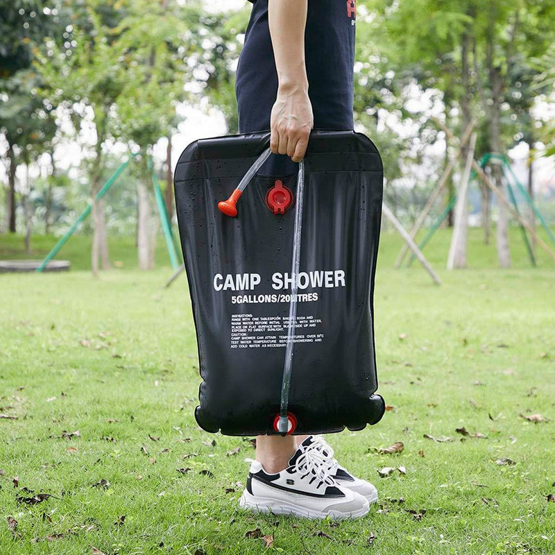 Portable Solar Heated Shower Bag Camping Shower Bath Water Bag 5 Gallons w/ On-Off Switchable Shower Head
