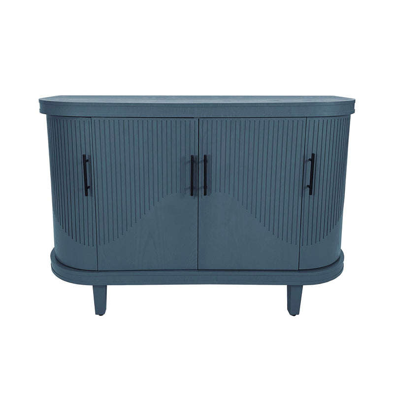 Curved Sideboard Wooden Console Table With 4 Doors And Adjustable Shelves For Living Room - Blue