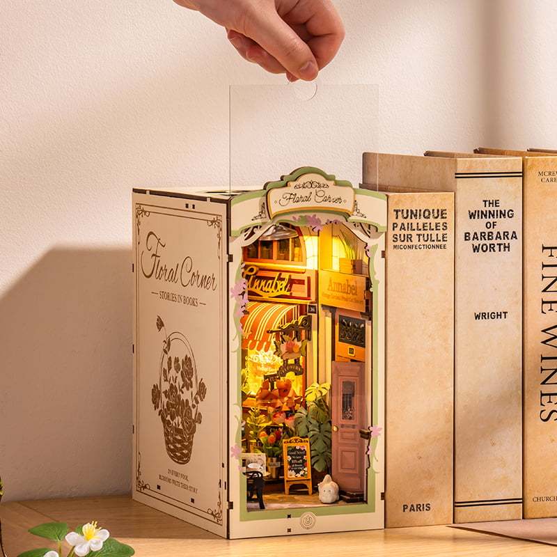 Rolife Floral Corner DIY Book Nook Shelf Insert Kit 3D Wooden Dollhouse For Gift