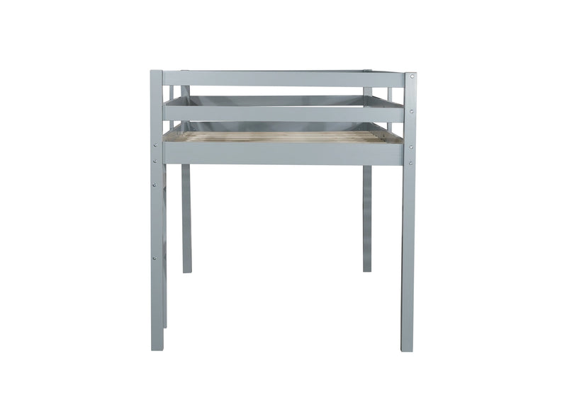 Solid Wooden, Rubber Wooden Twin Loft Bed with Ladder, Bed Platform of Strengthened Slats , Grey